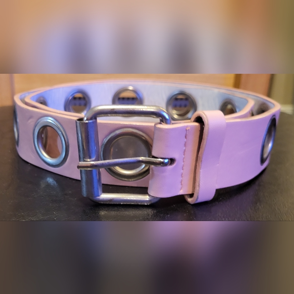 Pink Pastel Faux Leather Belt with Grommets